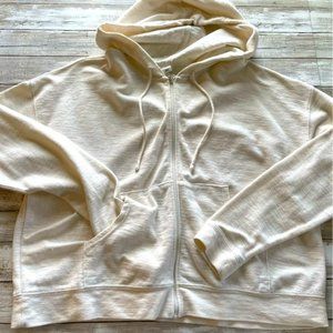 Cream Terry Cotton Jersey Cropped Long Sleeve Hoodie Size M